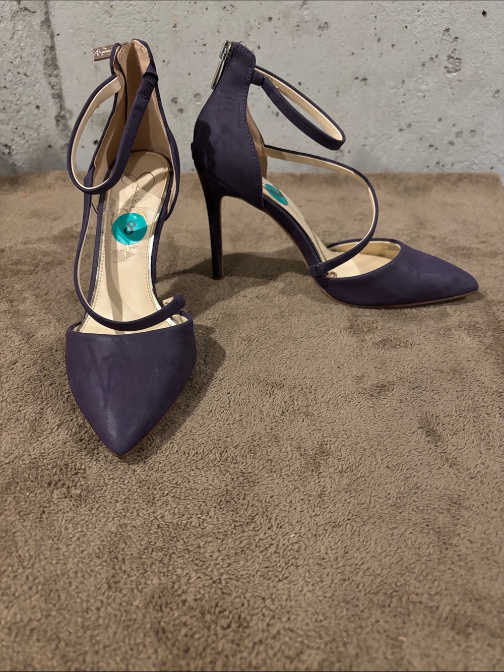 Jessica Simpson Plum (Purple) Piepper Cross Strap Pointed Toe Pumps - Size 8